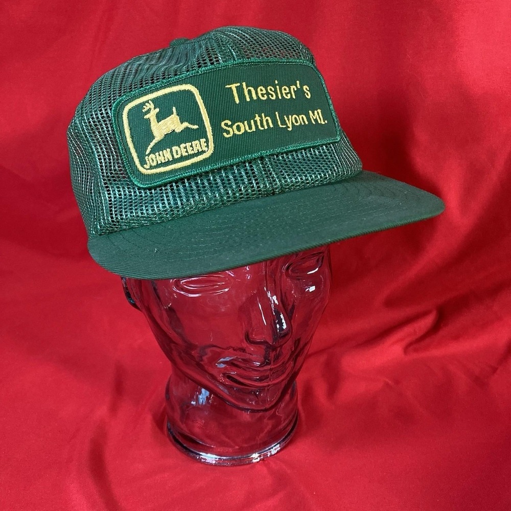 Vtg 1980's John Deere Green Patch Snapback Mesh Hat / Thesier's South Lyon, MI